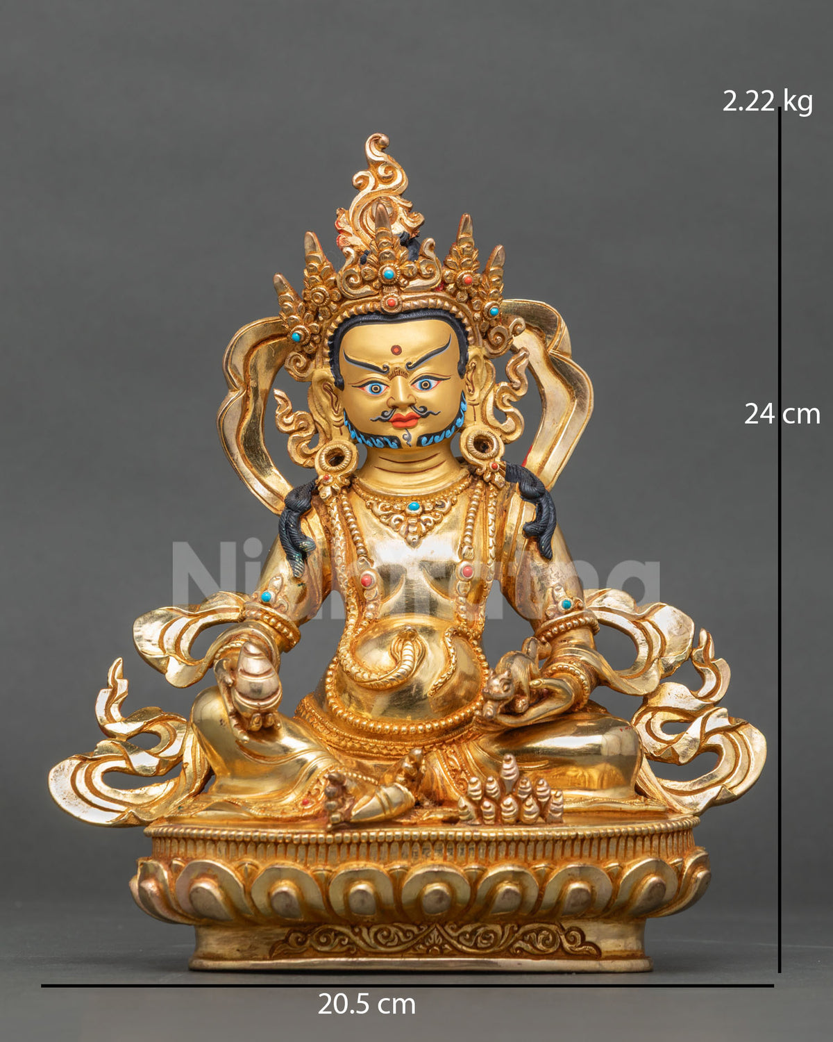 Dzambhala statue Newari Patan Nepal copper 24K gold fire gilded finish.