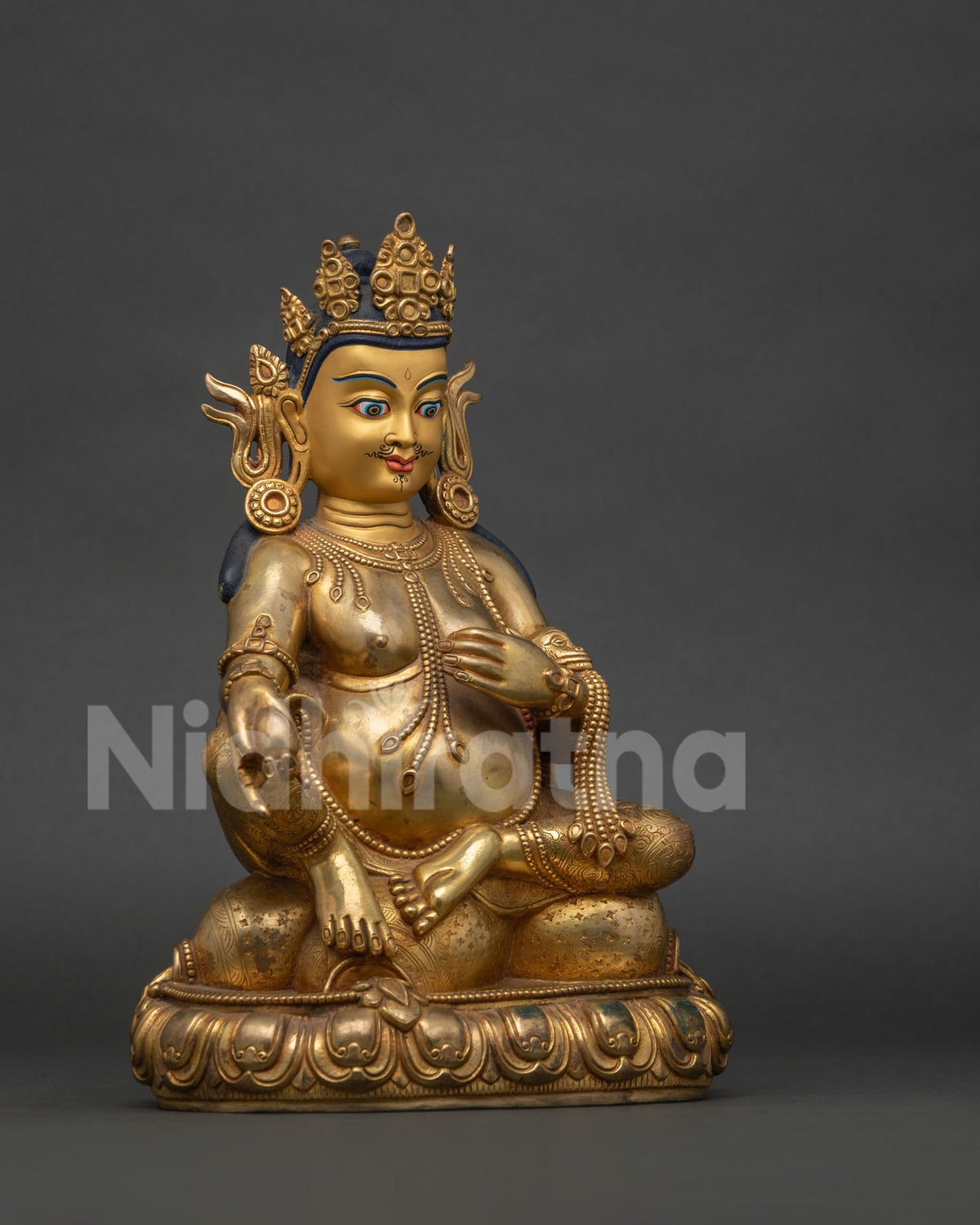 Dzambhala Statue right side view, handmade Nepal Buddhist wealth deity sculpture