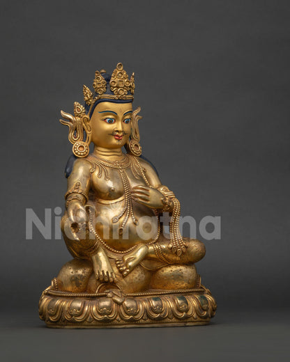 Dzambhala Statue right side view, handmade Nepal Buddhist wealth deity sculpture