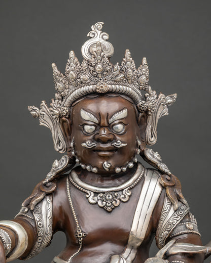 Dzambhala Statue Seated on Lotus Pedestal with Sacred Conch and Semi Wrathful Expression