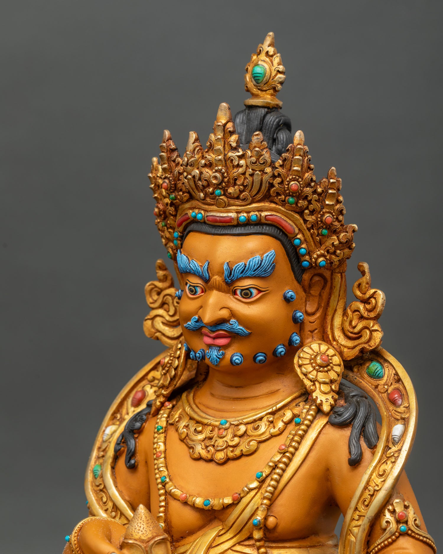 Dzambhala upper body gold necklace gemstone ornaments handcarved Newari Buddhist statue