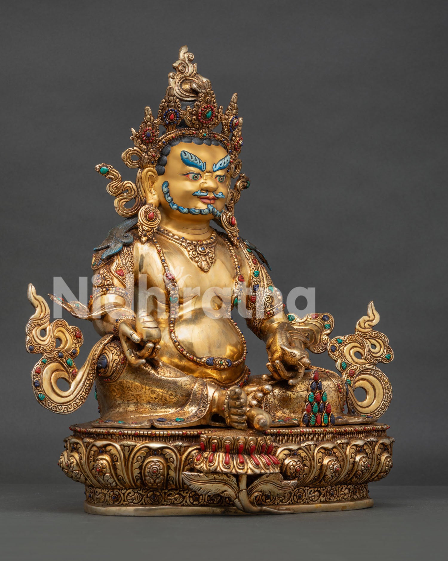 dzambhala wealth deity right side handcrafted copper gilt ornate pedestal
