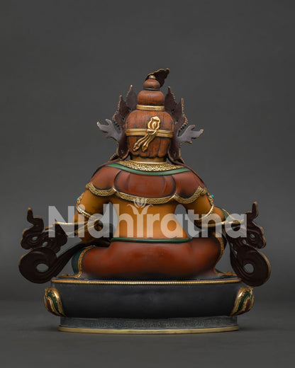 dzambhala wealth deity statue back view hand painted acrylic copper sculpture nepal