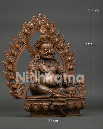 Dzambhala wealth deity statue with treasure mongoose citron fruit and floral engravings