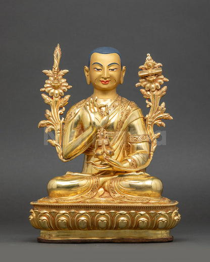 e Tsongkhapa statue copper with 24k fire gold gilding and gold painted face