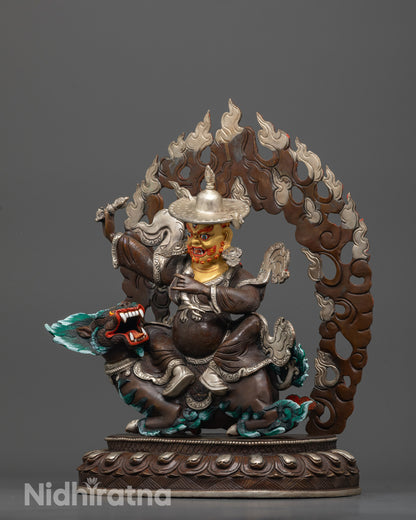 ekajati rahula dorje legpa statue set back view sacred trio handcrafted with silver plating
