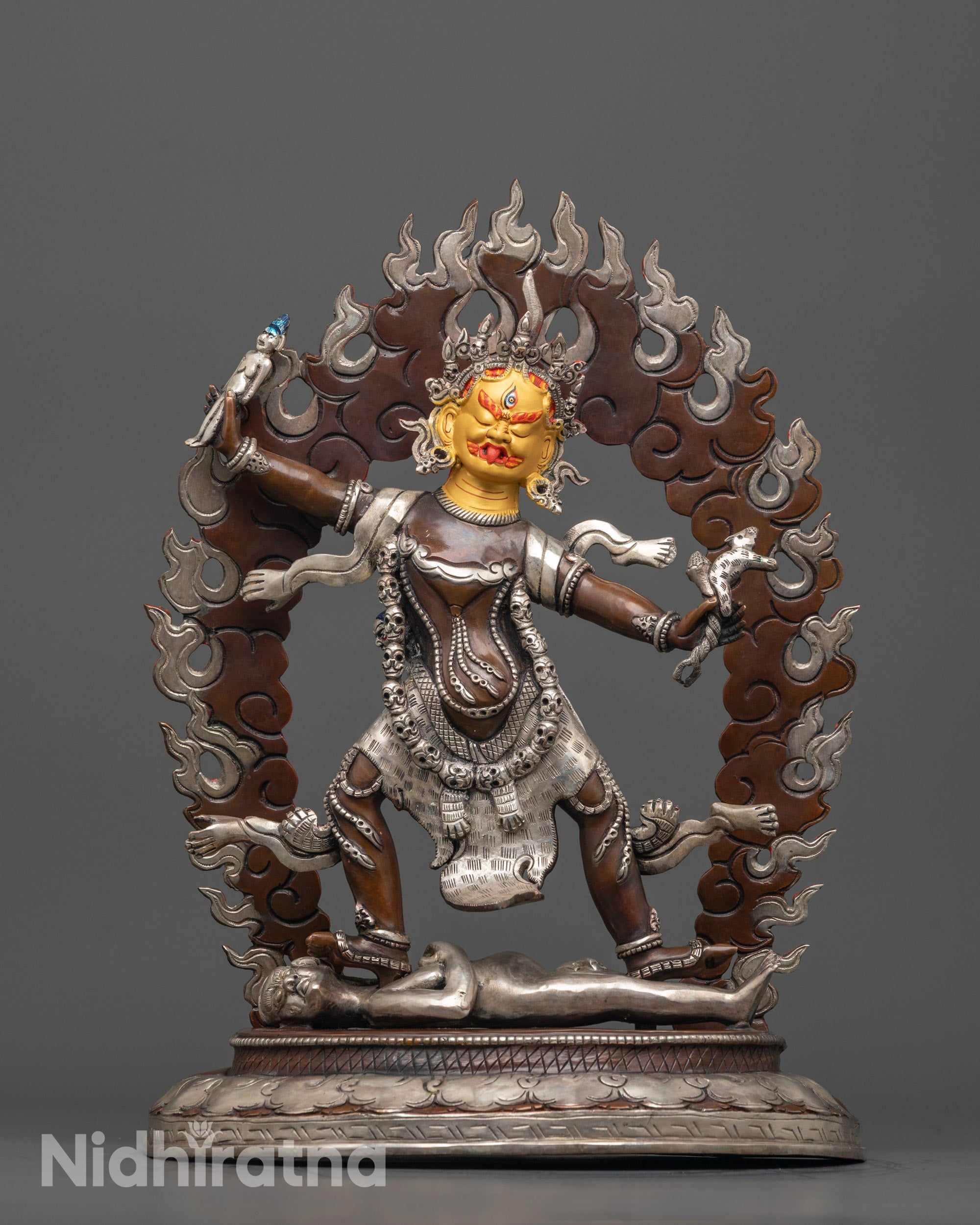 ekajati rahula dorje legpa statue set close-up intricate lost wax details oxidized copper