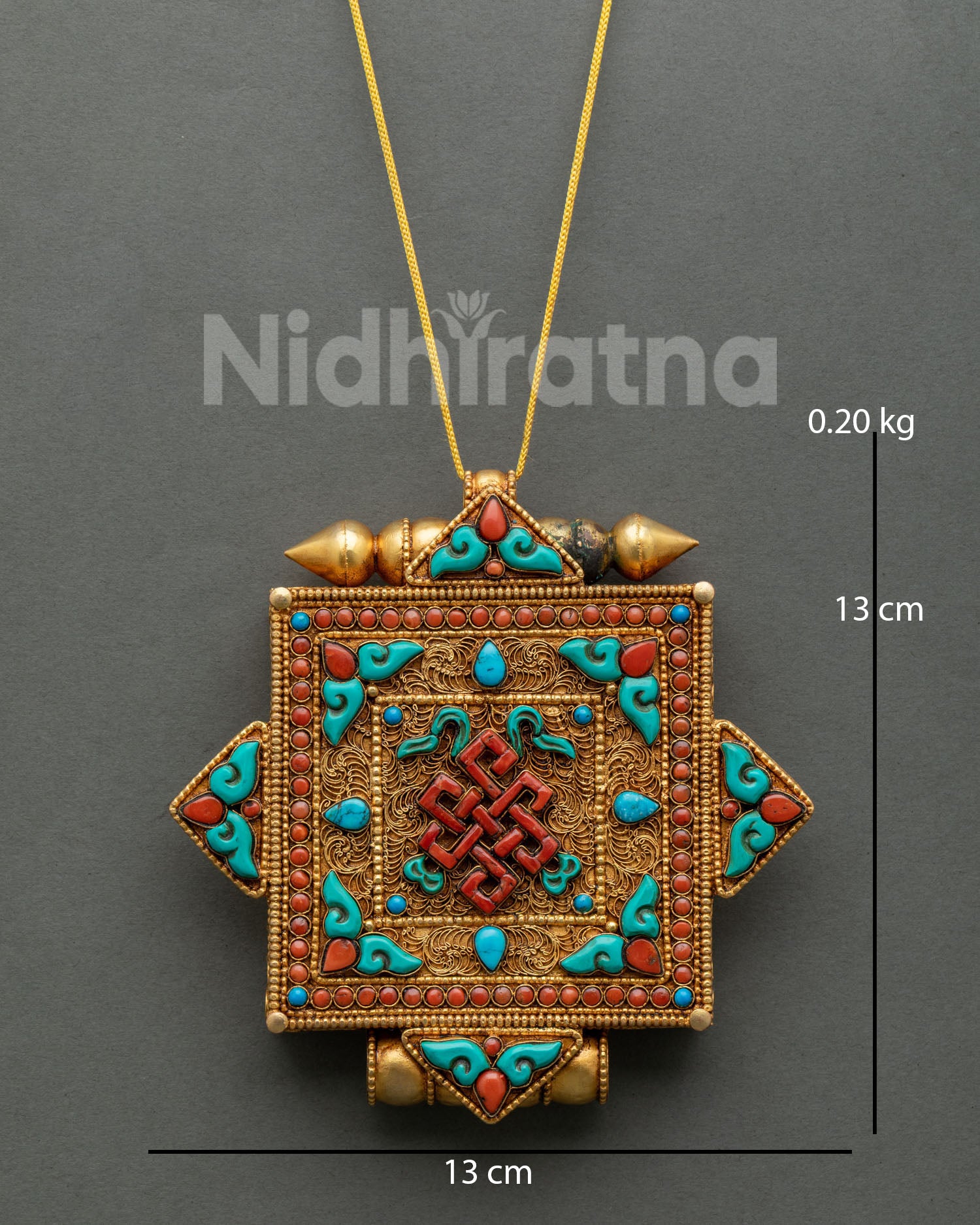 Endless Knot Ghau Mala, handcrafted in Patan, Nepal with gold plated copper