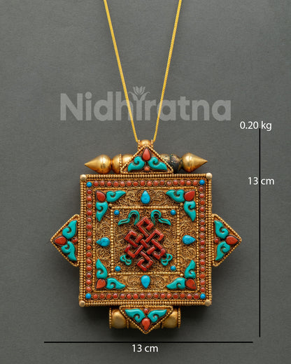 Endless Knot Ghau Mala, handcrafted in Patan, Nepal with gold plated copper