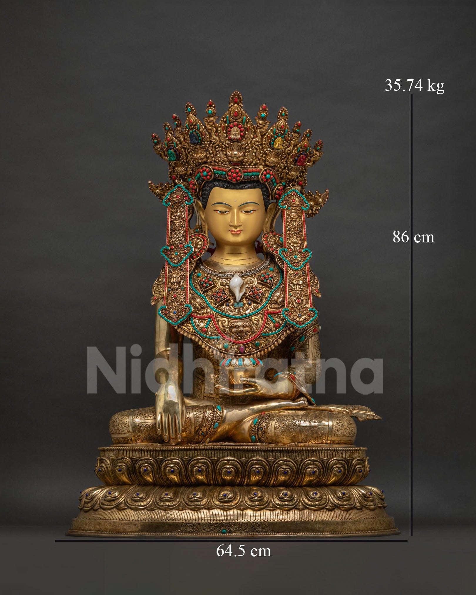 Extra Large Jowo Rinpoche Statue, Museum-Quality 24K Gold Fire-Gilded Buddha