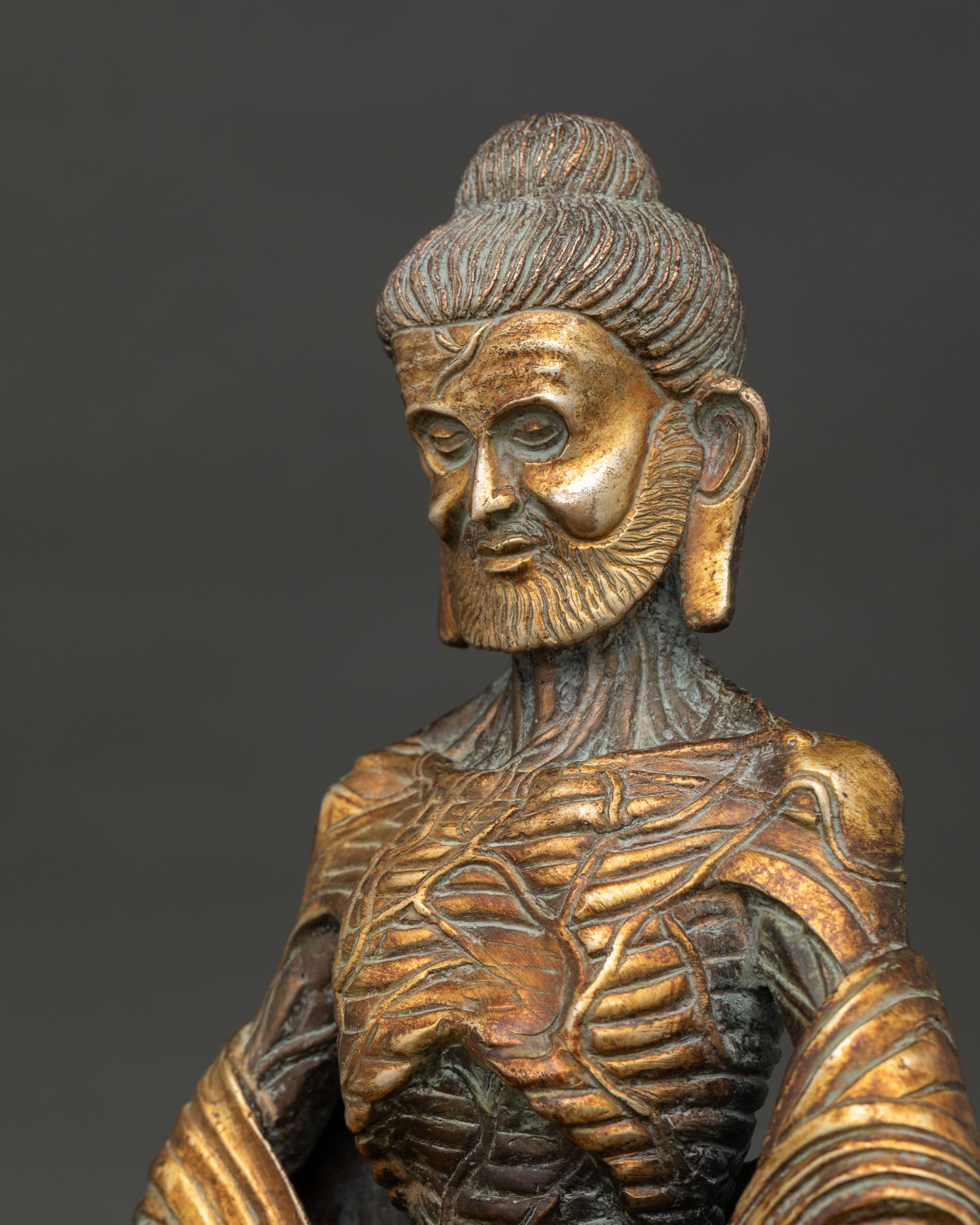 Fasting Buddha Statue – Visible Spine and Veins Side Detail, Copper Alloy Sculpture Nepal