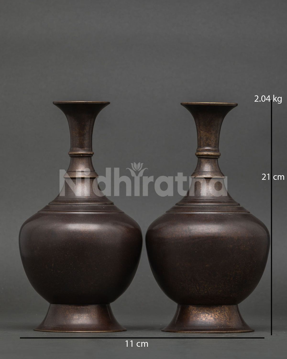 Flower Vase Set bronze handcrafted by Newari artist from Patan Nepal for Buddhist shrine and puja table.