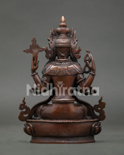 Four arm chenrezig statue showing intricate newari craftsmanship and buddhist artwork