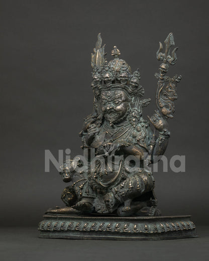 Four-Armed Mahakala Statue Mongolia left side view, handcrafted bronze sculpture
