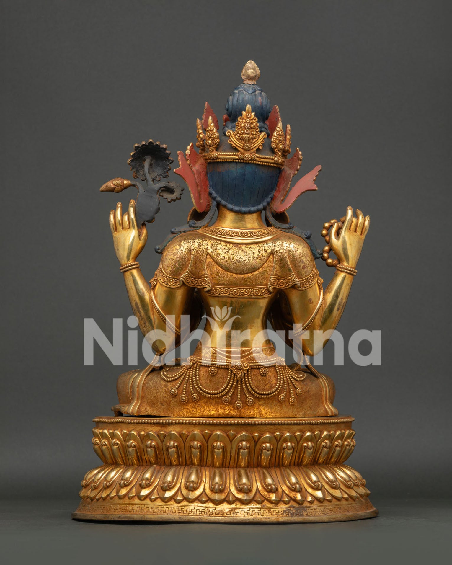 Four Armed Chenrezig Statue Back View Handcrafted Nepalese Buddhist Sculpture