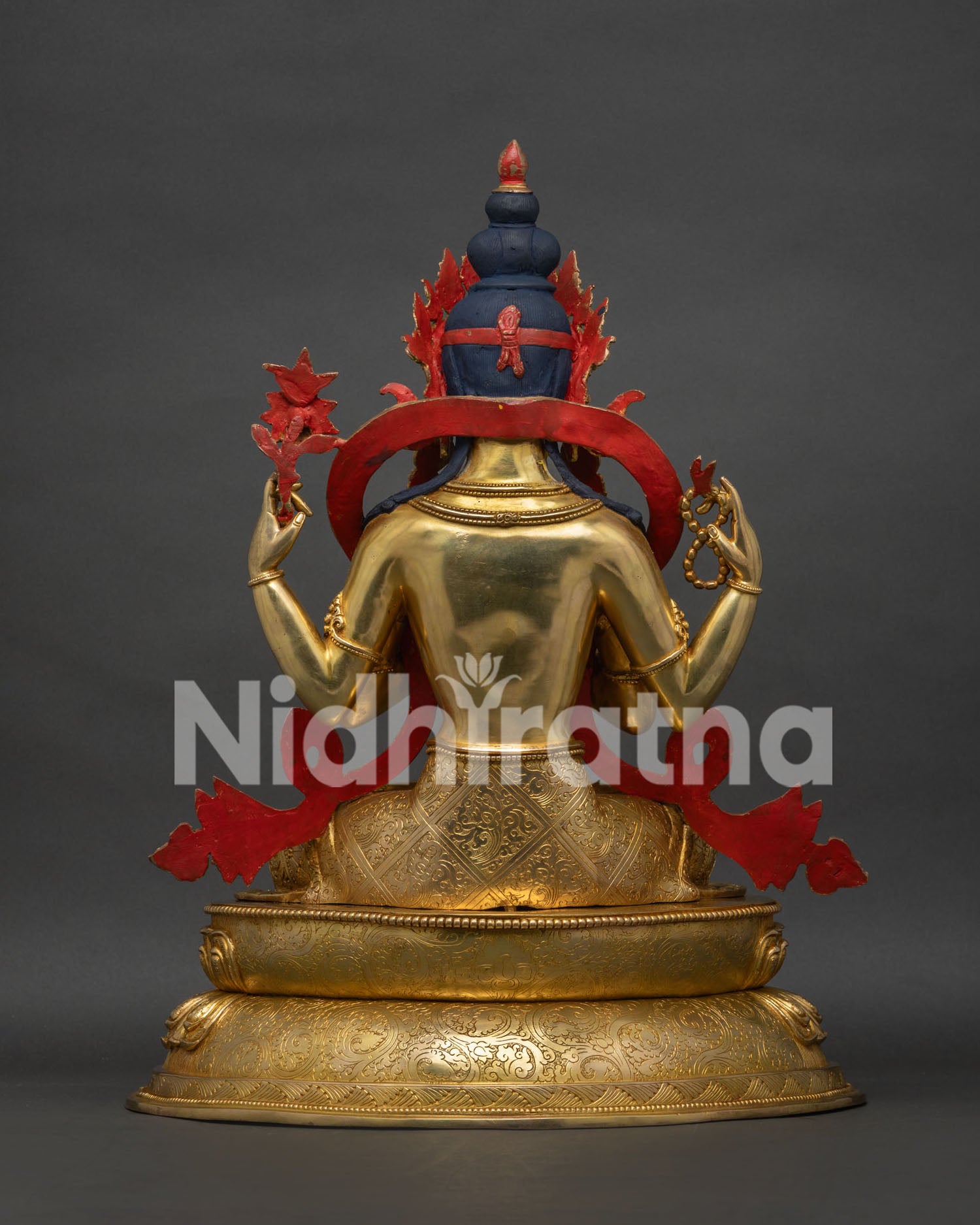 Four Armed Chenrezig Statue left view side displaying handcrafted Himalayan details