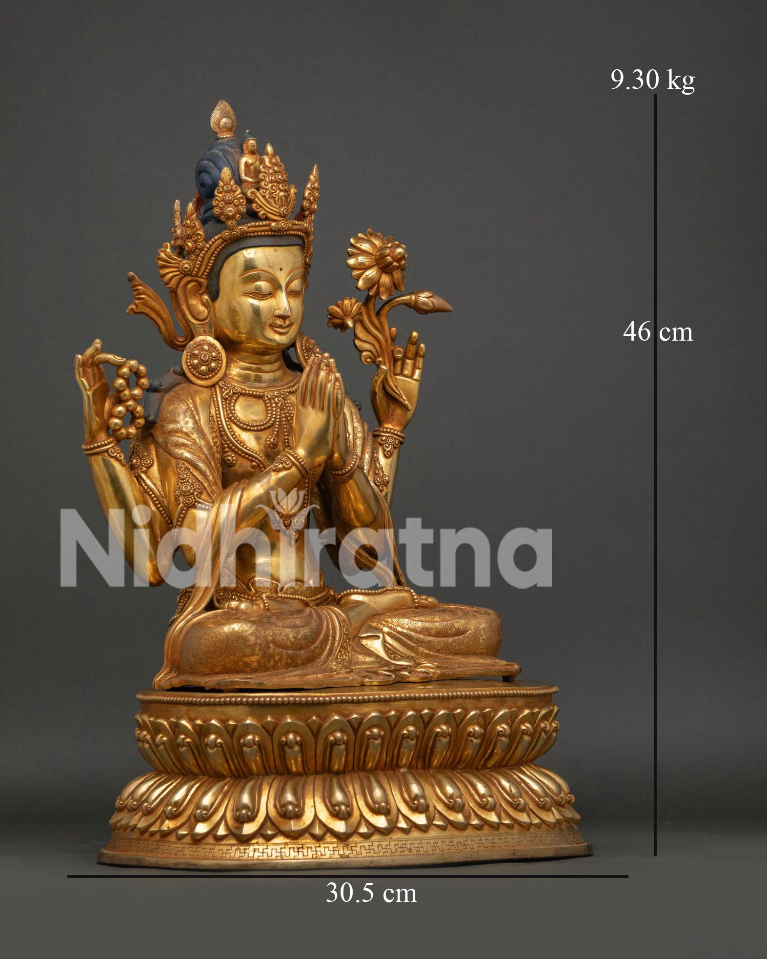 Four Armed Chenrezig Statue Right View Side Nepalese Lost Wax Buddhist Sculpture