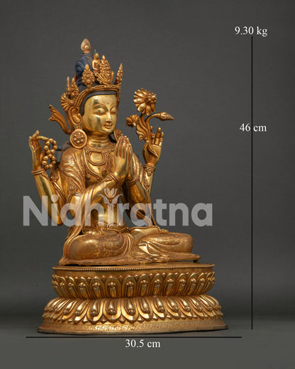 Four Armed Chenrezig Statue Right View Side Nepalese Lost Wax Buddhist Sculpture