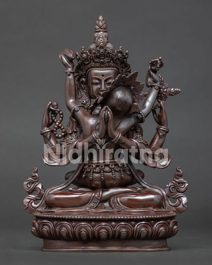 Four Armed Chenrezig with Consort Statue Handcrafted in Patan Nepal.