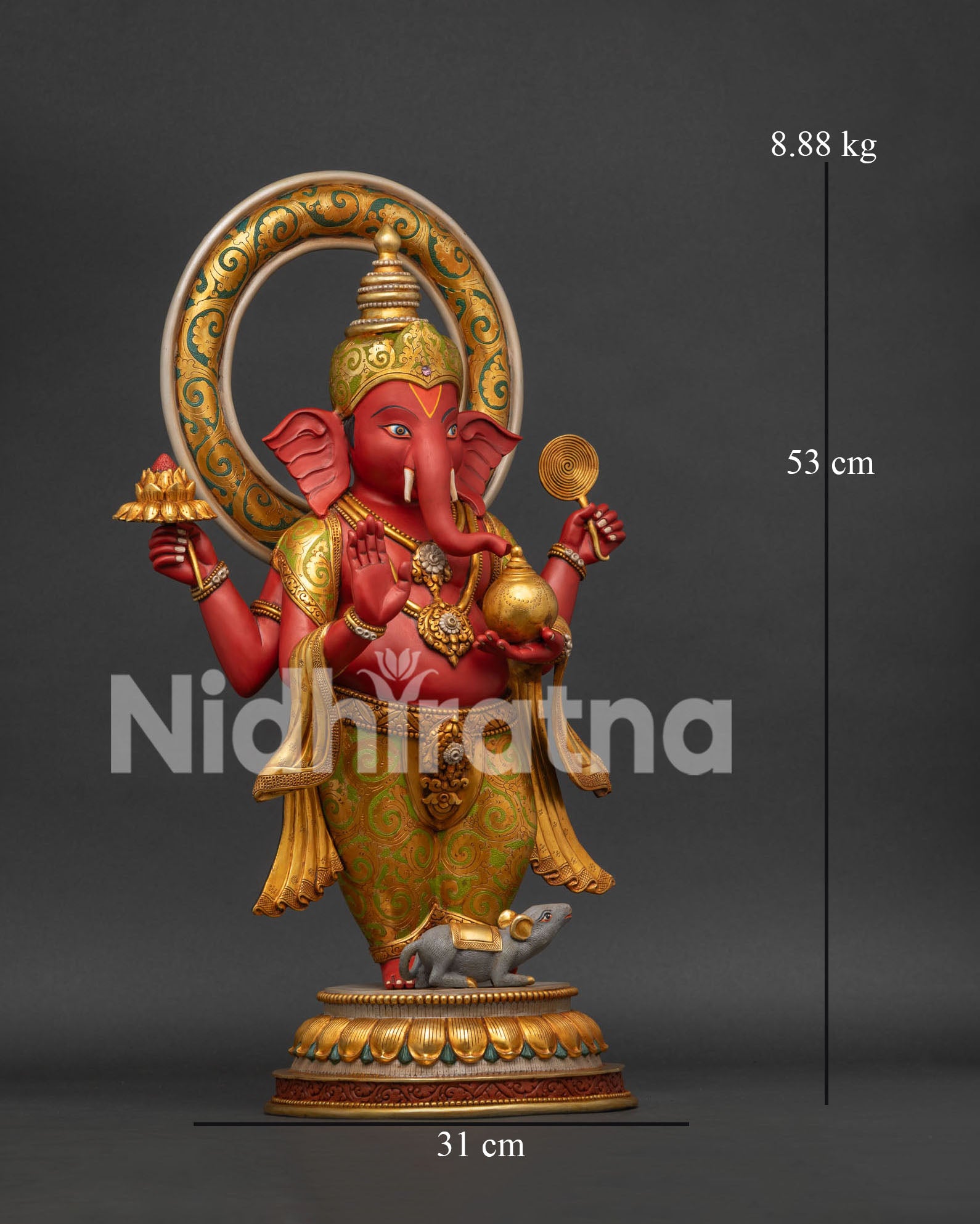 Four-armed Ganesha statue dimensions: 53cm tall, 8.38kg, Nepal lost wax casting