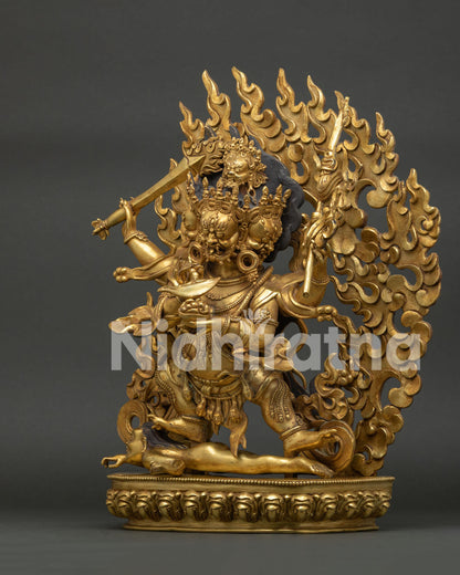 Four Armed Mahakala Handmade Copper Buddhist Statue.