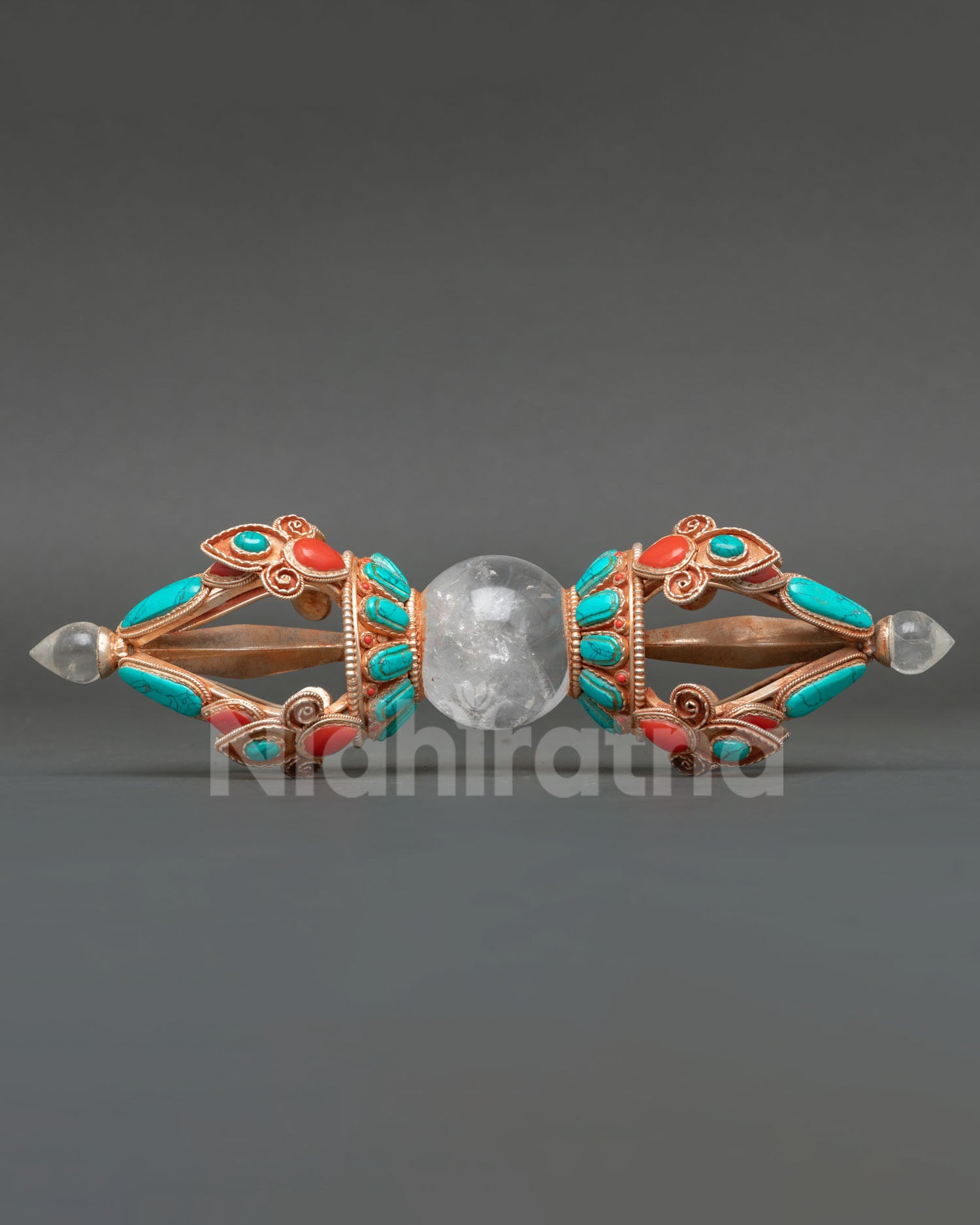 Four Pronged Vajra Dorje with Crystal Core and Turquoise Inlay
