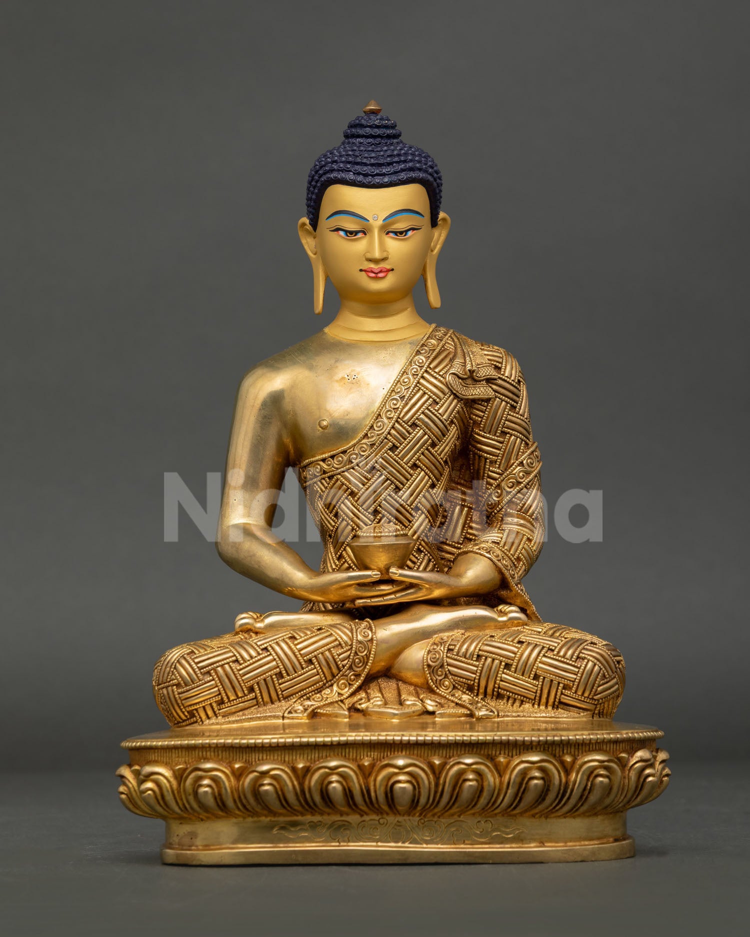 Front Amitabha Buddha Statue Gold Gilded Copper Lotus Throne Nepal