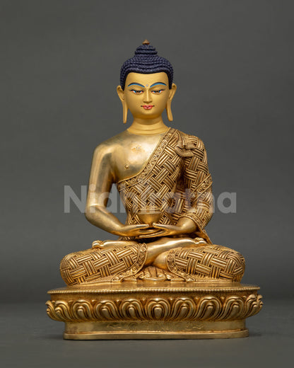Front Amitabha Buddha Statue Gold Gilded Copper Lotus Throne Nepal