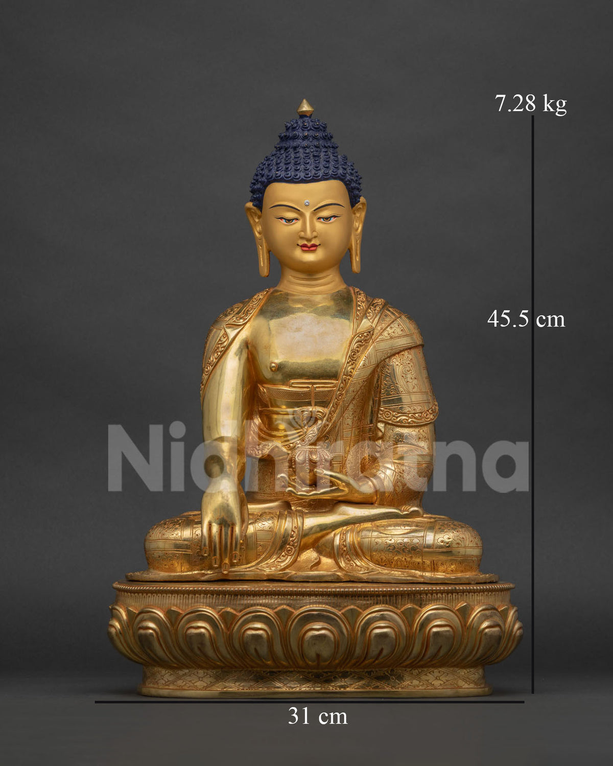 Handcrafted Shakyamuni Buddha statue from Nepal with 24K gold fire-gilding