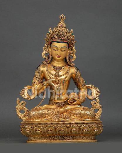 Premium Vajrasattva statue front view in 24K gold gilding