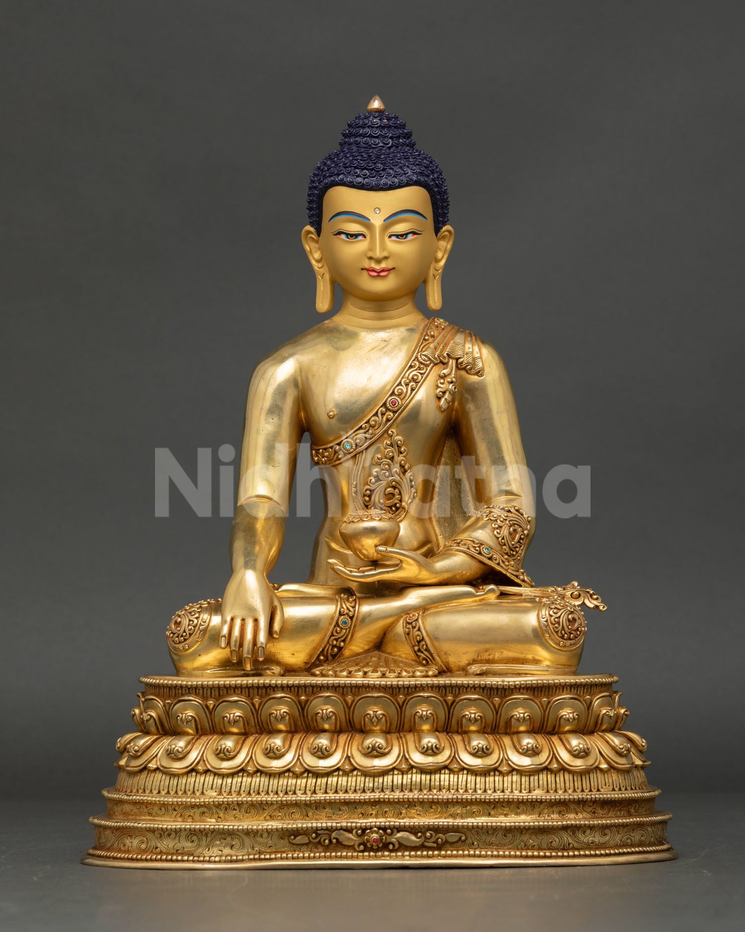 Shakyamuni Buddha statue, 24K gold fire-gilded copper, Bhumisparsha Mudra, Nepal