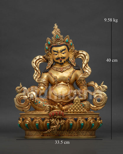 front view 24k gold fire-gilded dzambhala statue handcrafted in nepal
