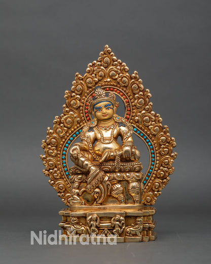 Front view dzambhala statue copper gold gilded nepalese buddhist deity