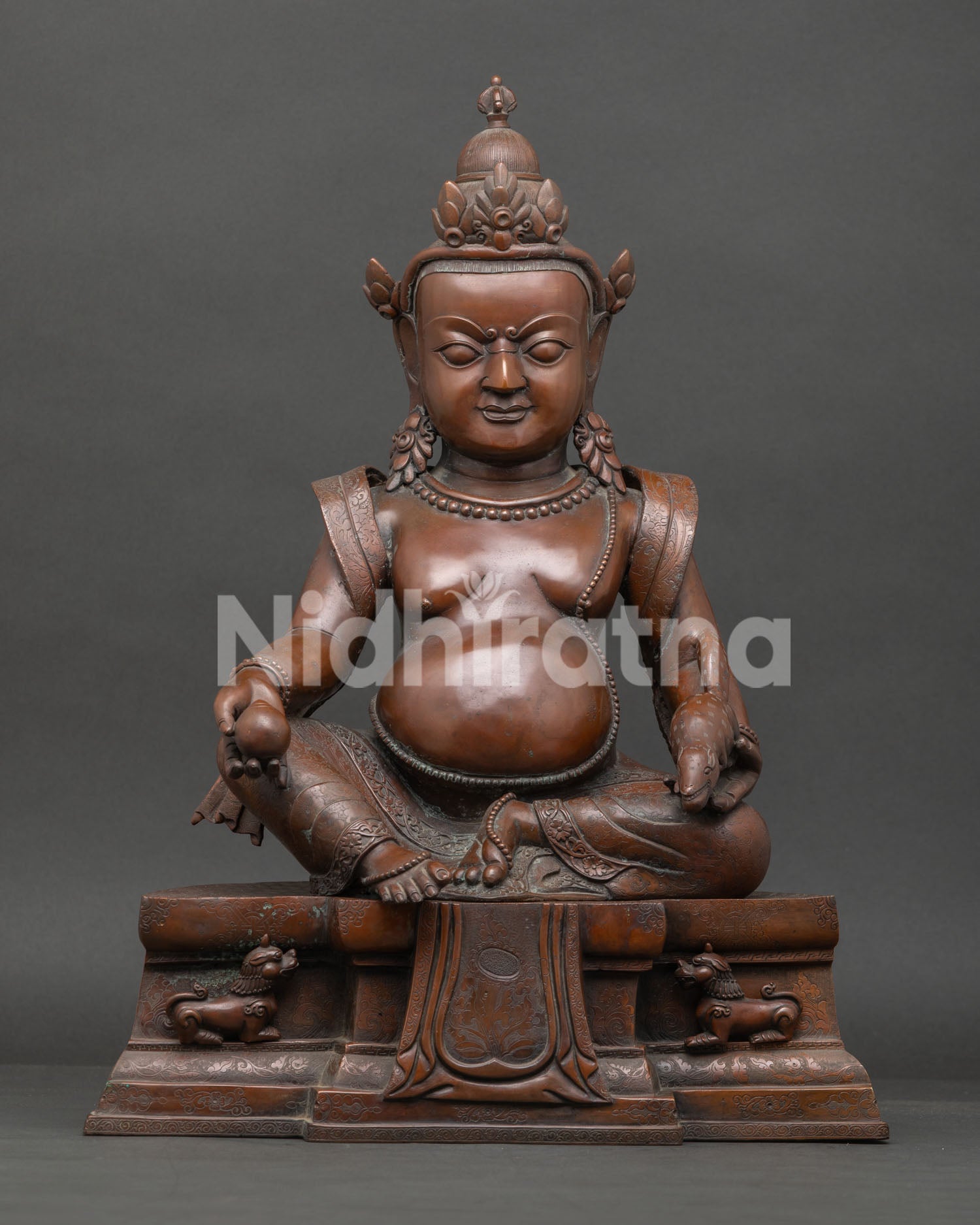 front view dzambhala statue handcrafted copper buddhist wealth deity sculpture nepal