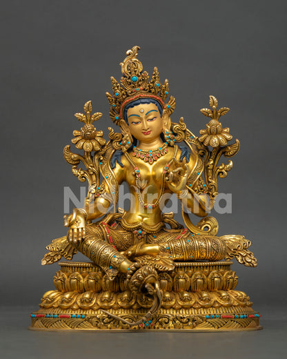 front view green tara bodhisattva statue handcrafted tibetan buddhist sculpture