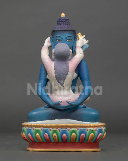 Front view of hand-painted Samantabhadra Buddha yab-yum copper statue Nepal
