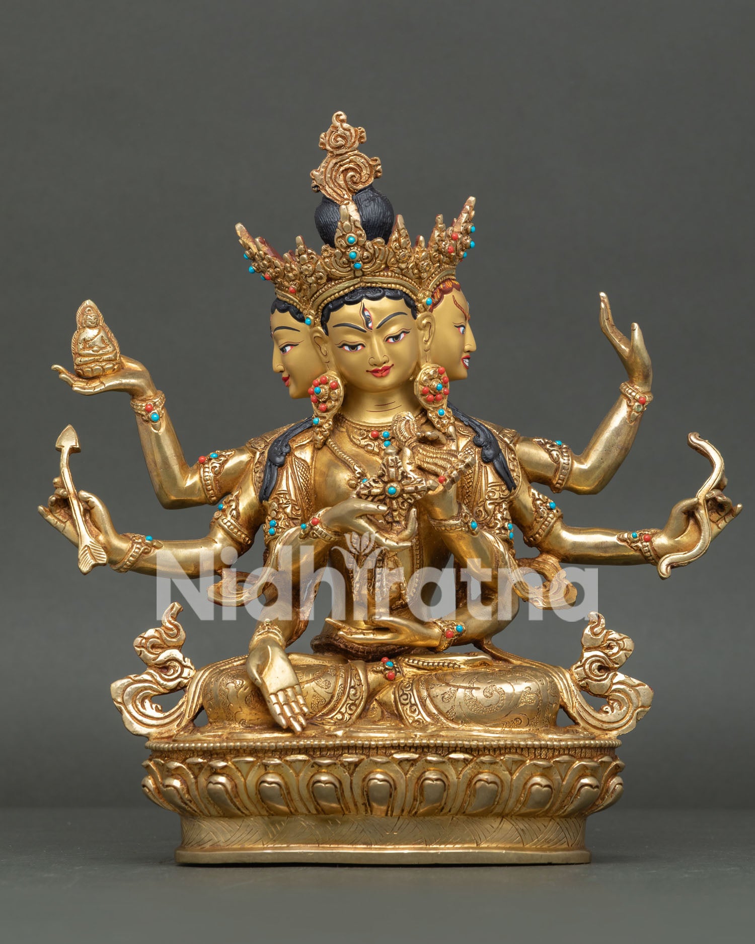 Front View Handcrafted Namgyalma Statue with 24K Gold Fire Gilding