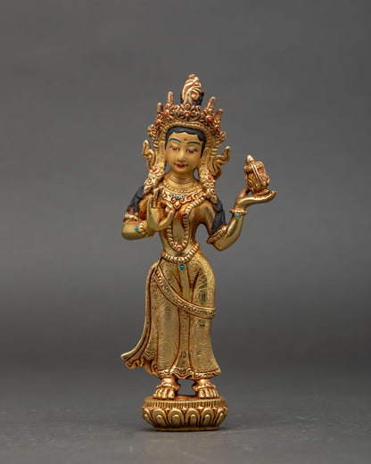 front-view-mandarava-statue-copper-gold-fire-gilded-lotus-pedestal