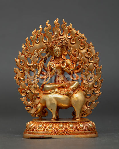 front view marichi statue copper gold multi arm boar lotus halo