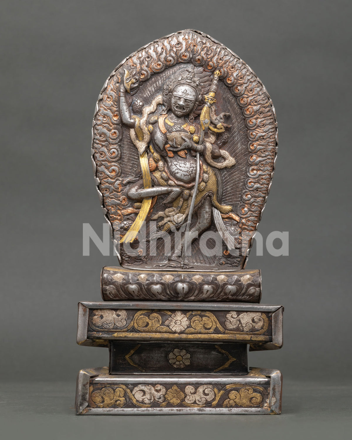 Front view of Dorje Phagmo Statue handcrafted from iron by a Newari artisan in Patan, Nepal