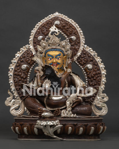 Front view of Dzambhala Yab-Yum statue with consort and radiant halo