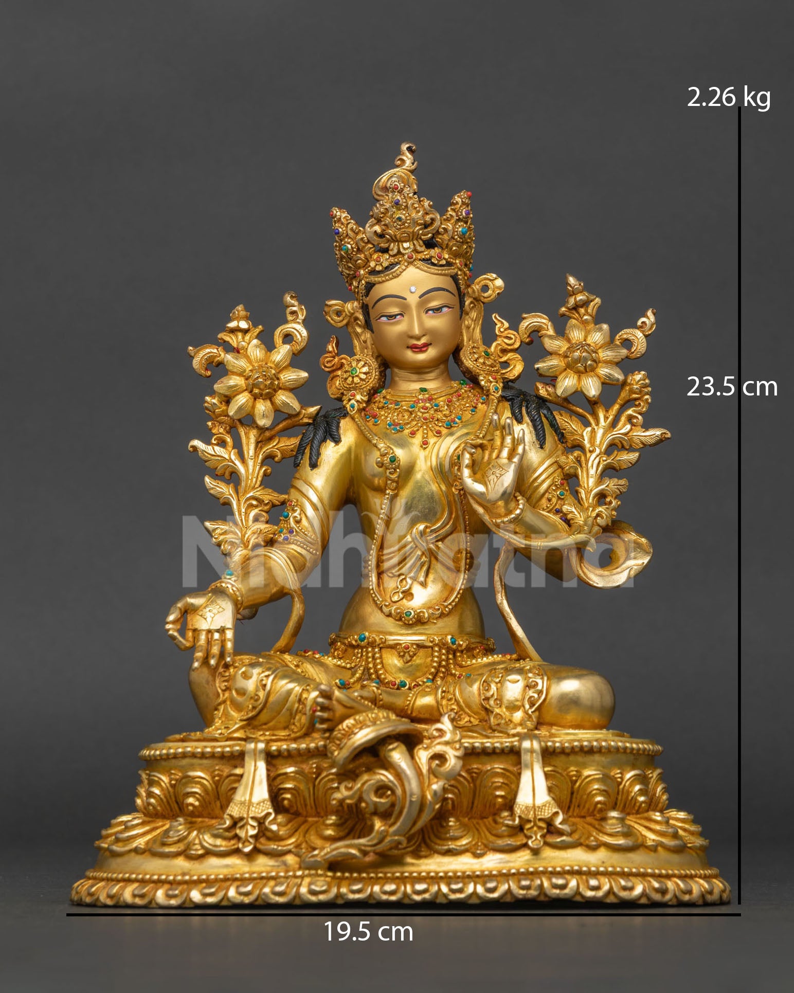 Front view of Green Tara statue Siem Reap, Buddhist goddess of compassion