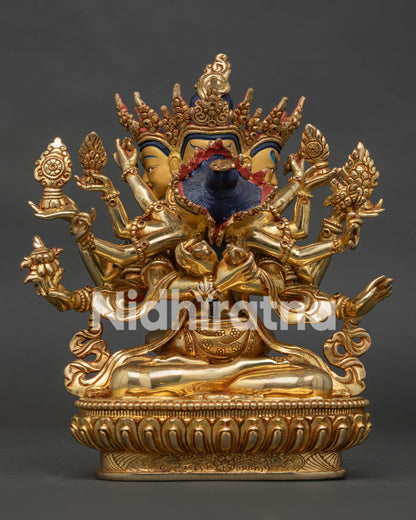 Front view of Guhyasamaja statue, handcrafted Nepalese Vajrayana Buddhist sculpture