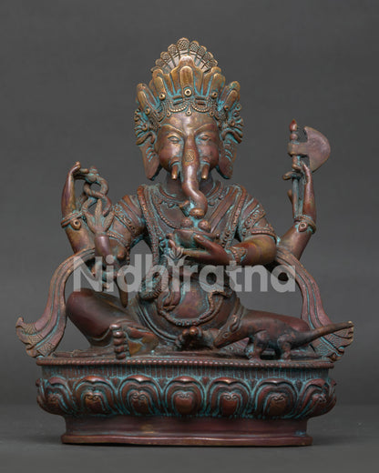 Front view of handcrafted antique finish Ganesh statue from Patan, Nepal
