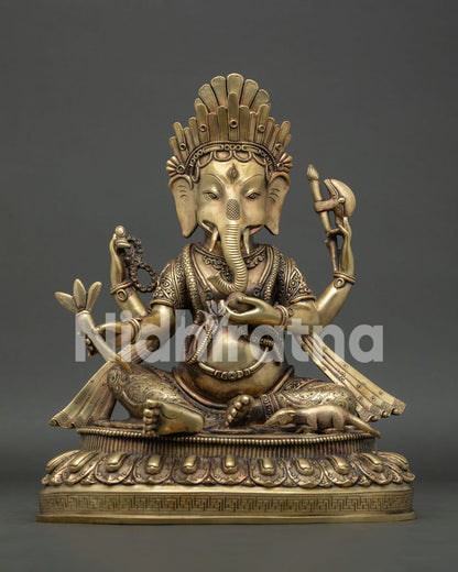 Front view of handcrafted copper Ganesh statue, lost-wax cast Hindu deity sculpture from Nepal