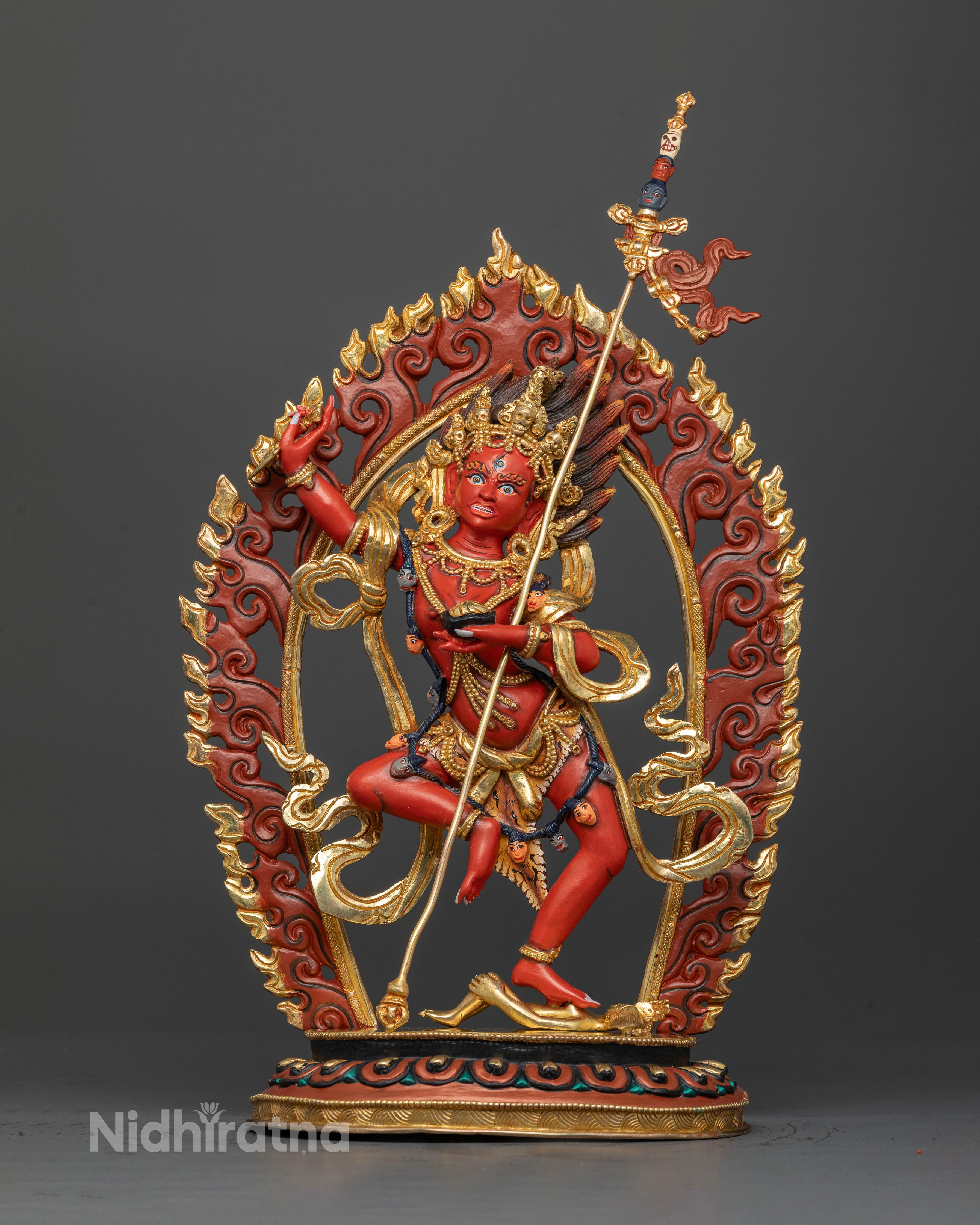 Front view of handcrafted Dorje Phagmo statue with rich acrylic and gold gilded details