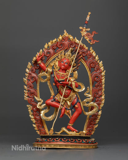Front view of handcrafted Dorje Phagmo statue with rich acrylic and gold gilded details
