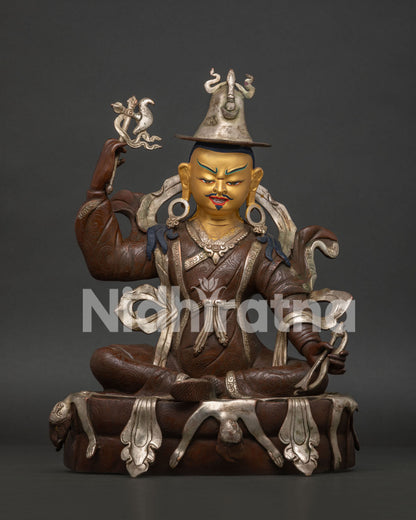 Front View of Handcrafted King Gesar Statue with Silver Plated Copper Finish