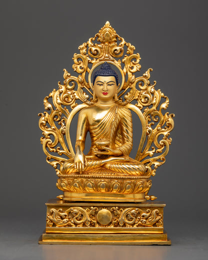 Front View of Handcrafted Shakyamuni Buddha Statue with 24K Gold Fire Gilding