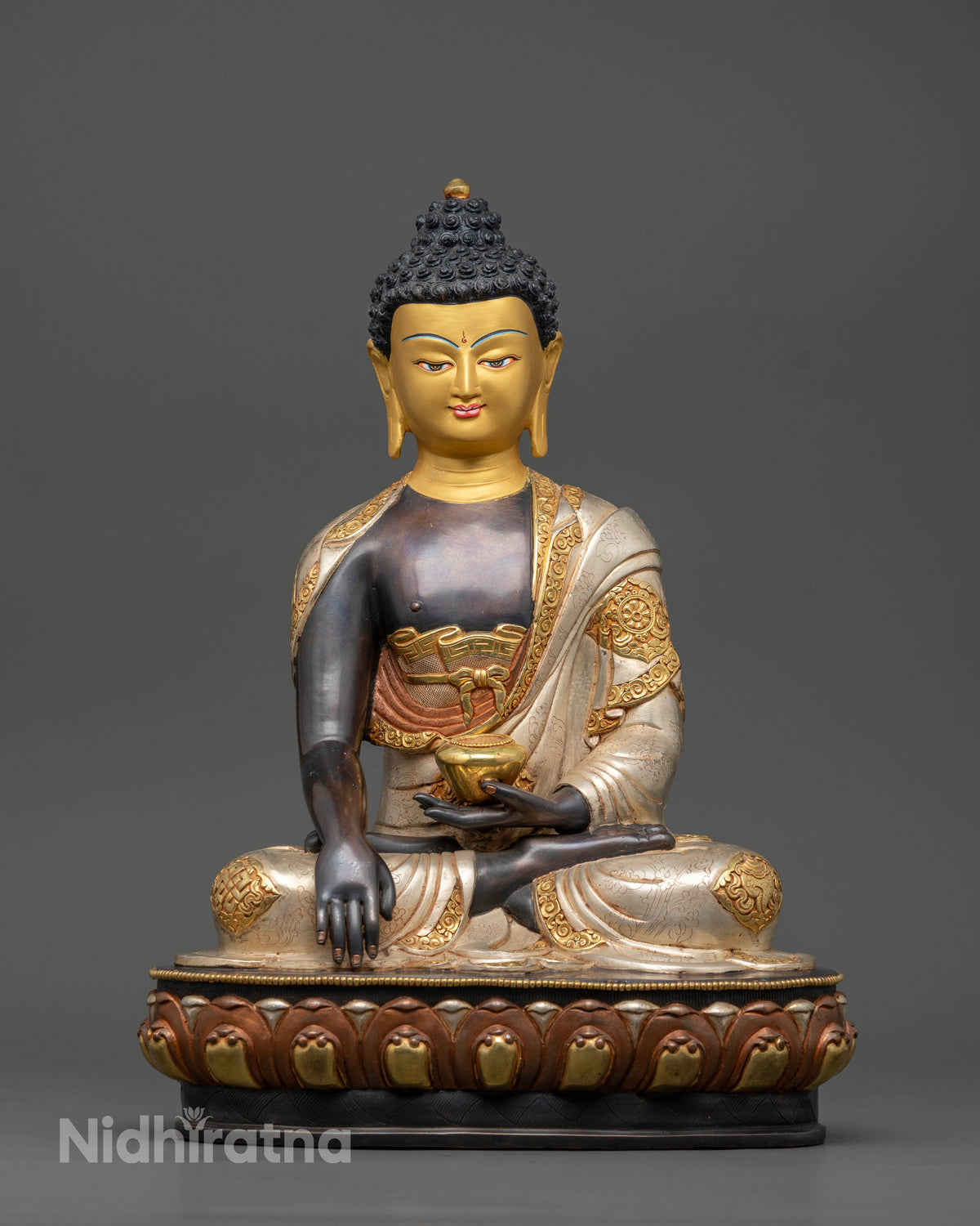 Front View of Handcrafted Shakyamuni Buddha Statue with Earth Touching Mudra
